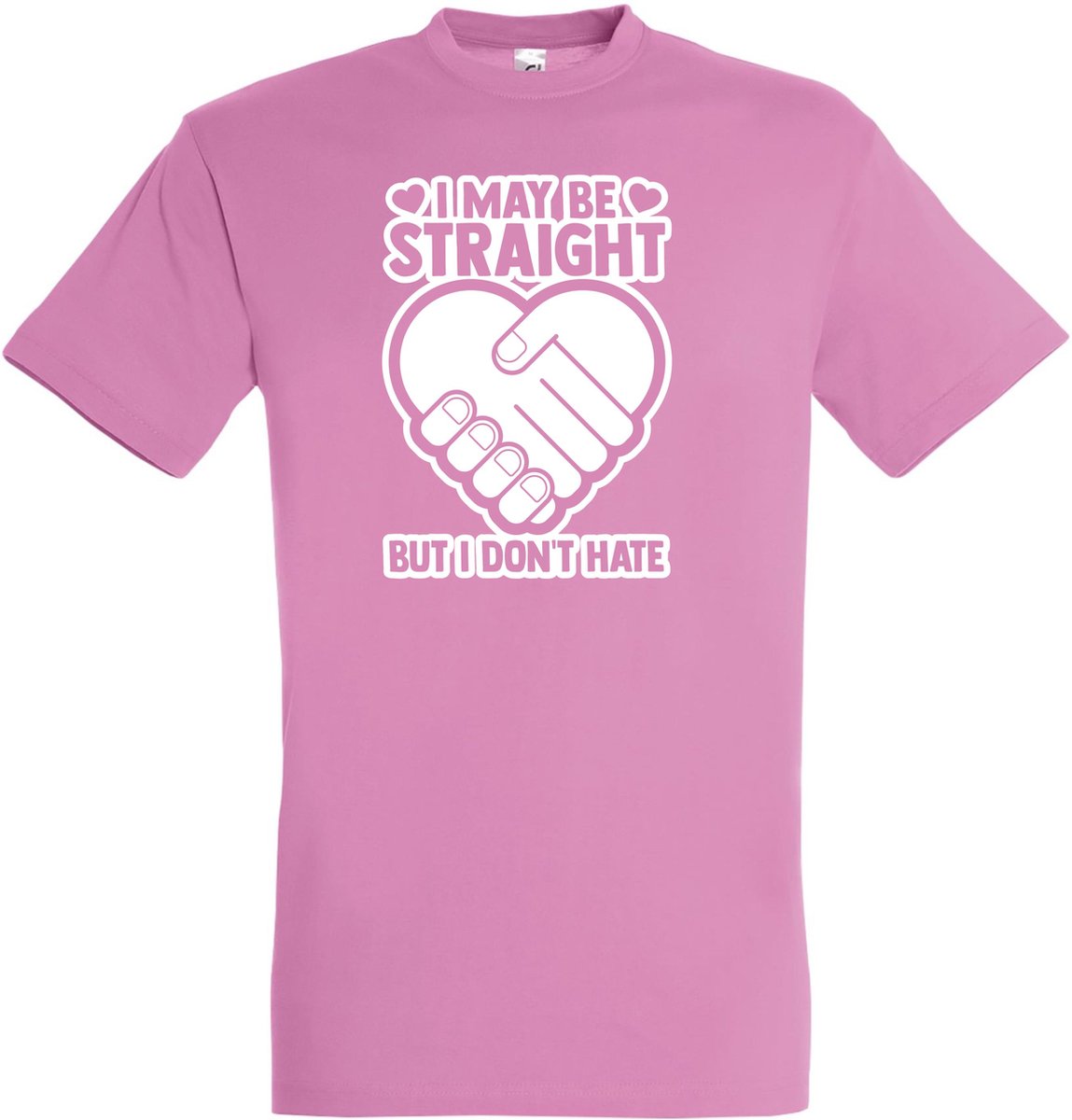 T-shirt I May Be Straight | Regenboog vlag | Gay pride kleding | Pride shirt | Roze | maat L